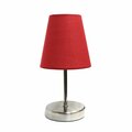 Creekwood Home Nauru 10.5in Petite Metal Stick Bedside Table Lamp in Sand Nickel with Fabric Empire Shade, Red CWT-2007-RE